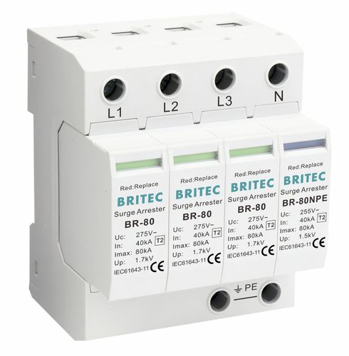 Protector de sobretensión de tipo 2 - BR-80 3+1 series - Britec Electric Co., Ltd - clase II / de instalación eléctrica / con teleseñalización