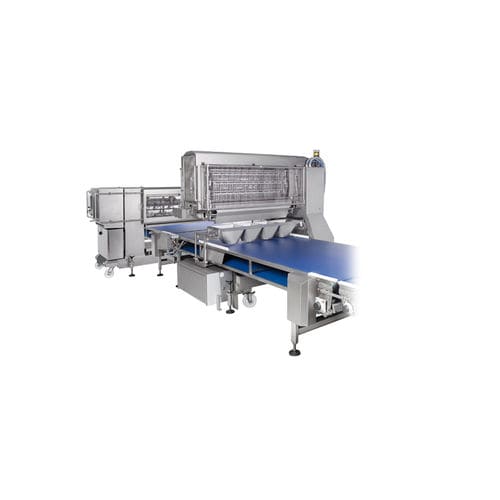 Rellenadora de pizzas controlada por PLC - Alimec - alta capacidad / multicabezal / de champiñones