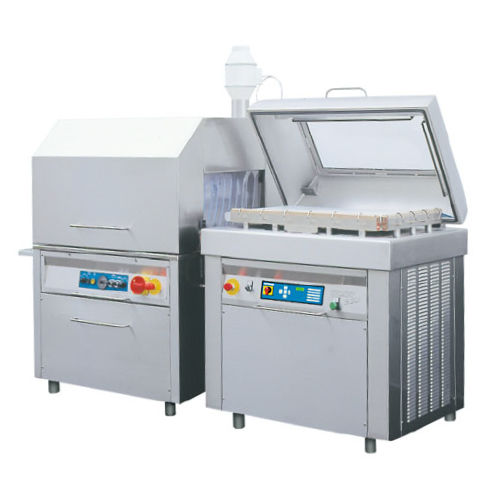 Máquina de acondicionamiento de vacío - S 501 B + ST 170 - KOMET Maschinenfabrik GmbH - con túnel de retracción / de campana
