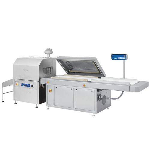 Máquina de acondicionamiento automática - S 910 B + ST 170 - KOMET Maschinenfabrik GmbH - de vacío / con túnel de retracción / de campana