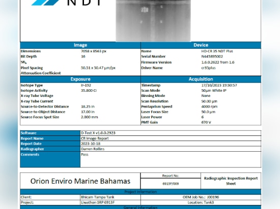 Orion Enviro Marine Service ofrece servicios de materiales peligrosos con el sistema de radiografía computarizada de DÜRR NDT