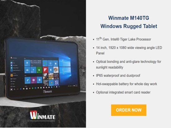 El terminal portátil robusto Winmate M140TG compatible con Windows IoT se erige sobre roca sólida