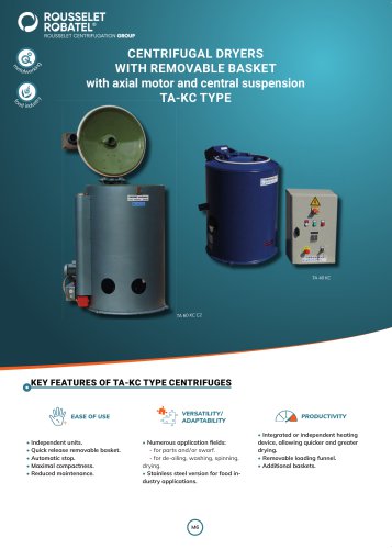 Centrifugal dryers with removable basket with axial motor and central suspension