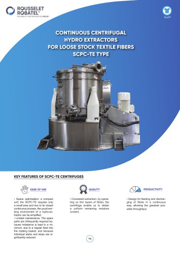 Continuous centrifugal hydro extractors for loose stock textile fibers SCPC-TE type 
