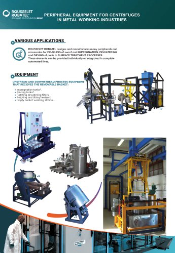 Peripheral equipment for centrifuges in metal working industries