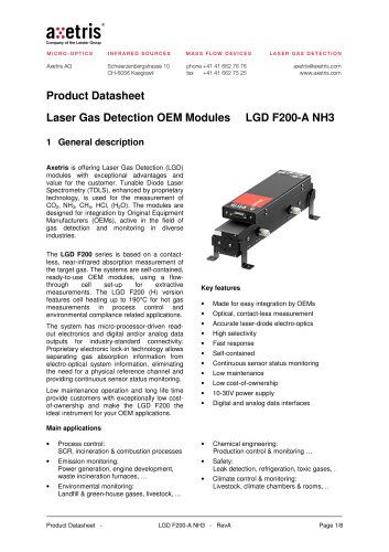 Laser Gas Detection OEM Modules LGD F200-A NH3