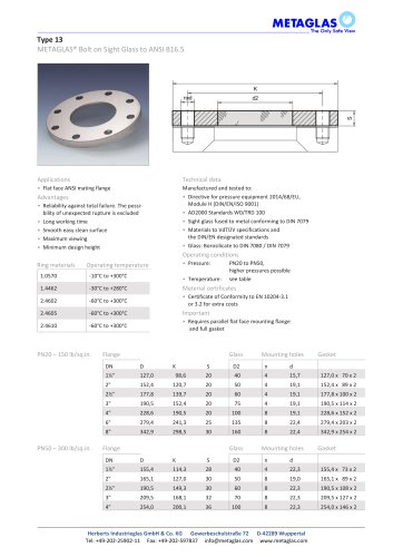 METAGLAS® TYPE 13 SIGHT GLASS ANSI B16.5