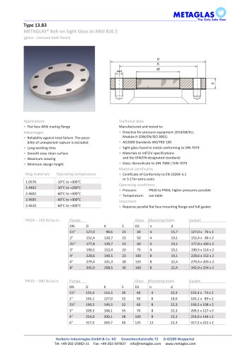 METAGLAS® TYPE 13.B3 BOLT-ON SIGHT GLASS TO ANSI B16.5