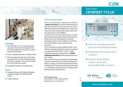 Leak Tester CETATEST LV for the Apckaging Industry - Product and Application