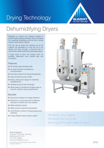 Dehumidifying desiccant dryers