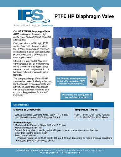 IPS PTFE HP Pneumatic Valve Catalog