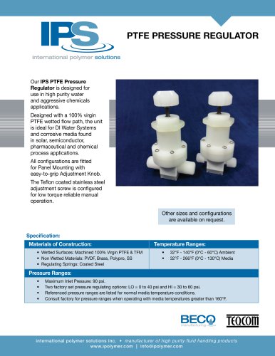 IPS PTFE Pressure Regulator Valve Catalog