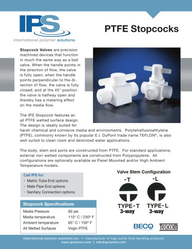 IPS PTFE Stopcock Valve Catalog