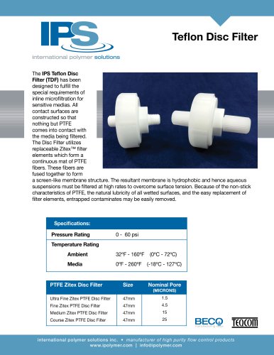 IPS Teflon Disc Filter Catalog