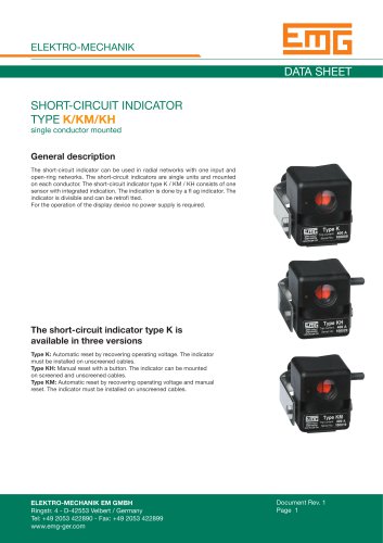 SHORT-CIRCUIT INDICATOR TYPE K/KM/KH