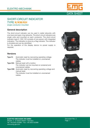 SHORT-CIRCUIT INDICATOR TYPE K/KM/KH single conductor mounted