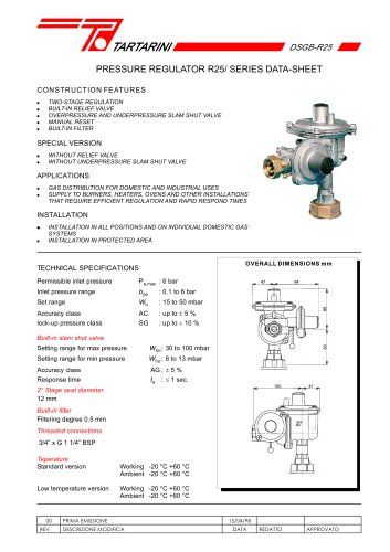 R/25 Pressure Regulators - Data Sheet