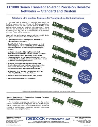 LC2000 Series Transient Tolerant Precision Resistor Networks - Custom and Standard 