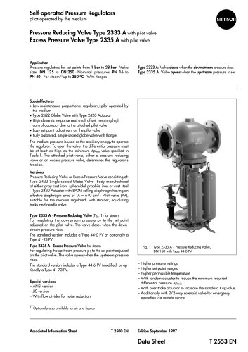 Self-operated Pressure Regulators · Pilot-operated by the process medium · Type 2333 A Pressure