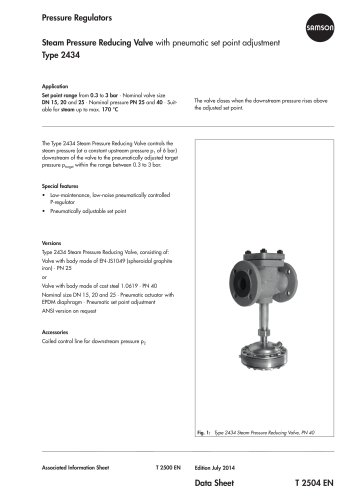 Steam Pressure Reducing Valve with pneumatic set point adjustment Type 2434