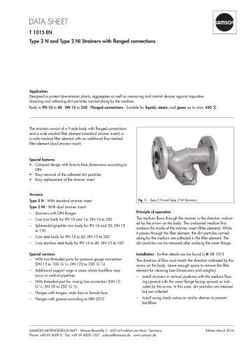 Type 2 N and Type 2 NI Strainers with flanged connections