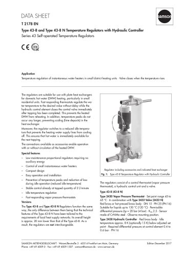 Type 43-8 and Type 43-8 N Temperature Regulators with Hydraulic Controller