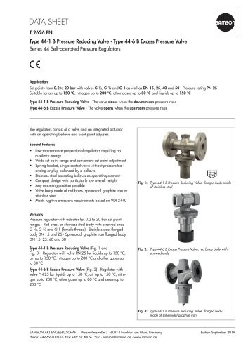 Type 44-1 B Pressure Reducing Valve · Type 44-6 B Excess Pressure Valve