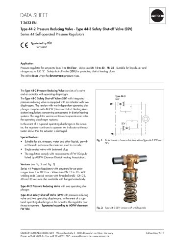 Type 44-2 Pressure Reducing Valve · Type 44-3 Safety Shut-off Valve (SSV)