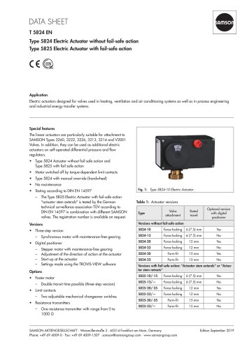 Type 5824 Electric Actuator without fail-safe action