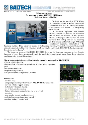 Balancing machines for balancing of rotors BALTECH HBM-7145