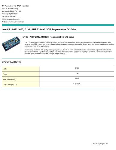 D130 - 1HP 220VAC SCR Regenerative DC Drive