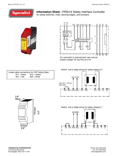 Information Sheet - PRSU/4 Safety Interface Controller