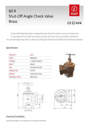 60R shut off angle check valve