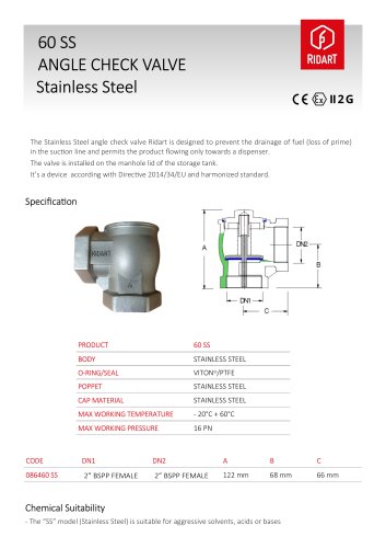 60ss ANGLE CHECK VALVE STAINLESS STEEL