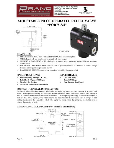 ADJUSTABLE PILOT OPERATED RELIEF VALVE ?POR75-3/4?