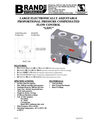 LARGE ELECTRONICALLY ADJUSTABLE PROPORTIONAL PRESSURE COMPENSATED FLOW CONTROL ?LEFC?