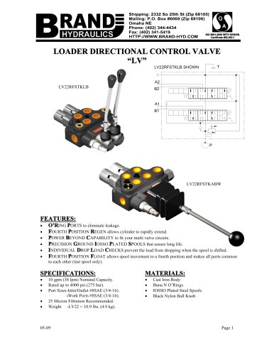 LV-Loader Directional Control, 0-10 gpm