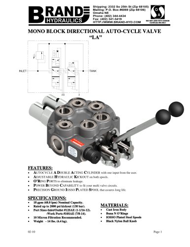 Mono-block directional control w/ auto-cycle hydraulic kick out