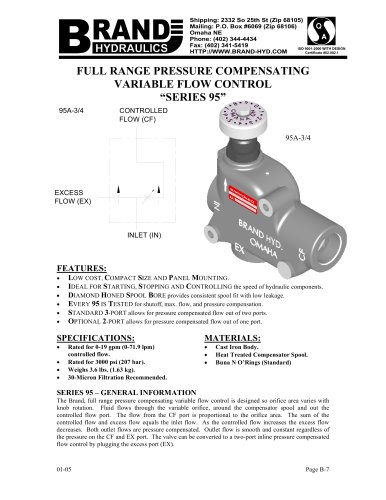 Series 95 - Pressure compensated variable flow control, 0-19 gpm