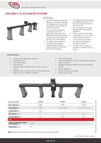 SGN 2500 Y, YZ, XYZ GANTRY SYSTEMS