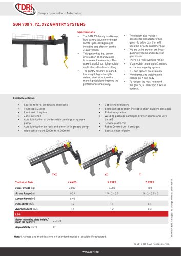 SGN 700 Y, YZ, XYZ GANTRY SYSTEMS