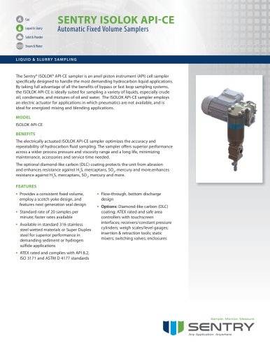 Sentry ISOLOK API-CE Hydrocarbon Liquid Sampler Spec Sheet