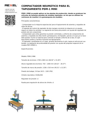 COMPACTADOR NEUMÁTICO PARA EL TAPIZAMIENTO PDM-1 MINI (PARA BANCOS, CABECEROS)