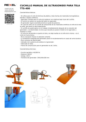 CUCHILLO MANUAL DE ULTRASONIDO PARA TELA TTS-400