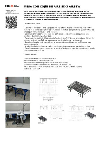 MESA CON COJÍN DE AIRE SK-3 AIRSEW (para coser colchones)