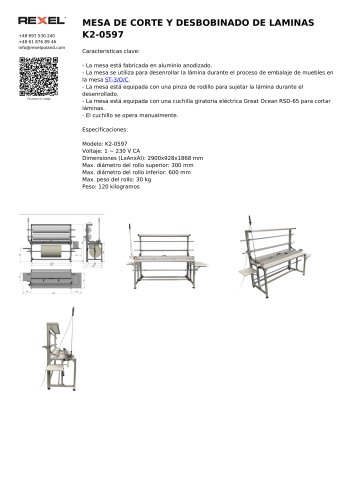 MESA DE CORTE Y DESBOBINADO DE LAMINAS K2-0597