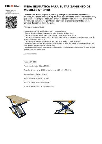 MESA NEUMÁTICA PARA EL TAPIZAMIENTO DE MUEBLES ST-3/HD