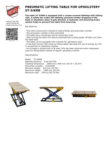 PNEUMATIC LIFTING TABLE FOR UPHOLSTERY ST-3/KRB