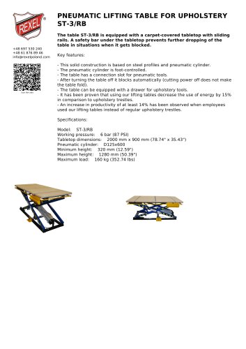 PNEUMATIC LIFTING TABLE FOR UPHOLSTERY ST-3/RB