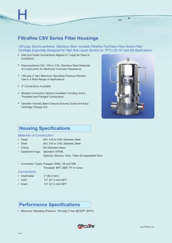 Filtrafine CSV Series Filter Housings